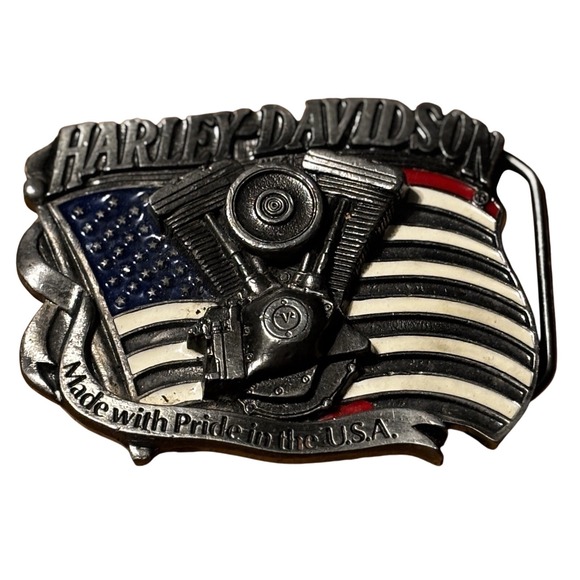 Harley Davidson Belt Buckle American Flag Engine Made with‎ Pride USA H401